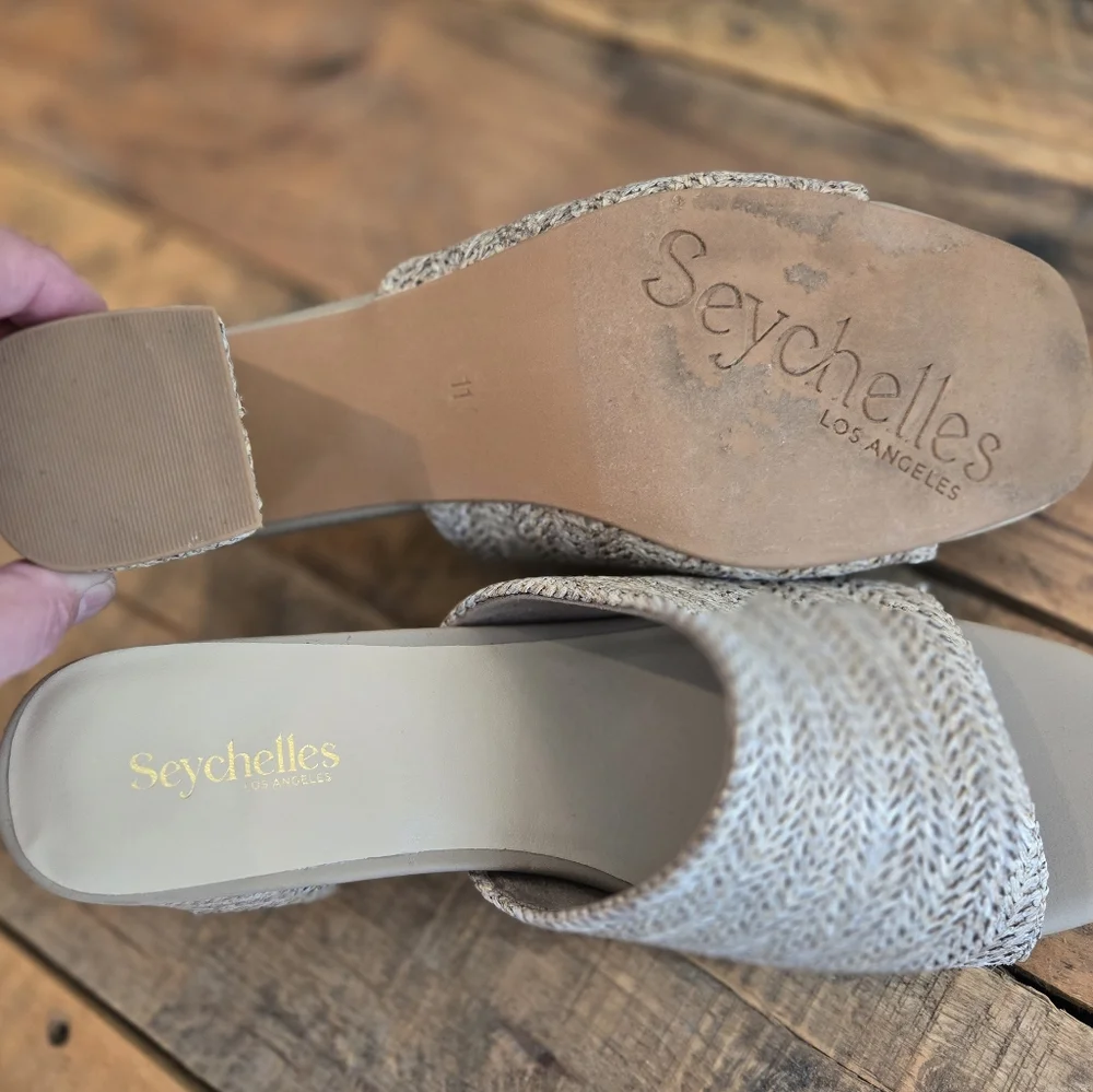 Seychelles Beige Woven Wicker Platform Sandals Sz 11 Slides Shoes